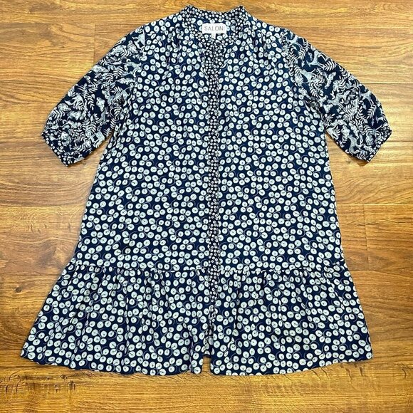 Saloni silk button front trapeze dress - Picture 3 of 10